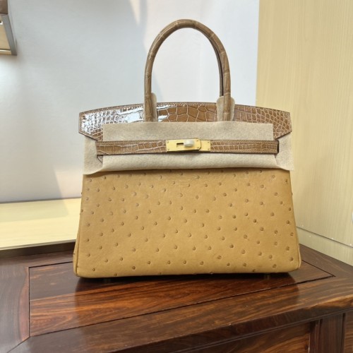 Birkin 30 Touch Ostrich-Crocodile“30*22*16CM”-0093=