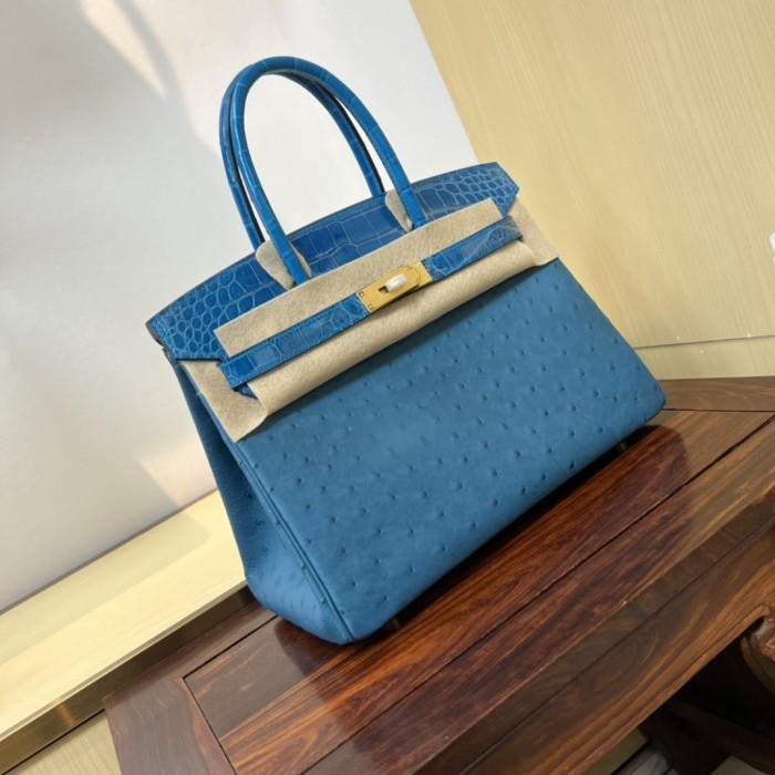 Birkin 30 Touch Ostrich-Crocodile“30*22*16CM”-0093=