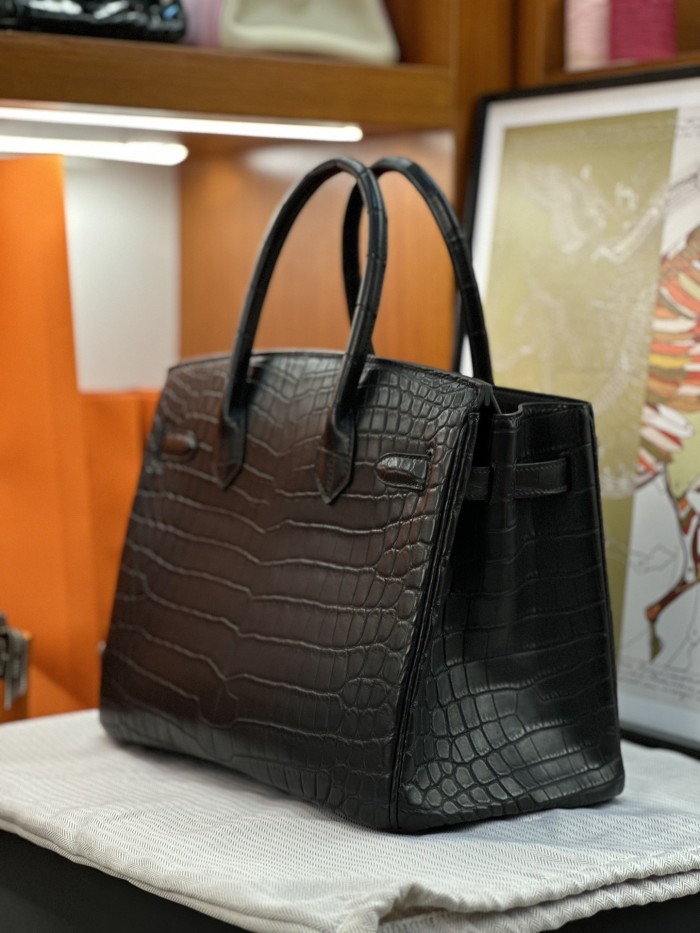Birkin 30 So Black Niloticus Crocodile“30*22*15CM”-00801=
