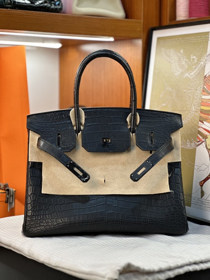 Birkin 30 So Black Niloticus Crocodile“30*22*15CM”-00801=