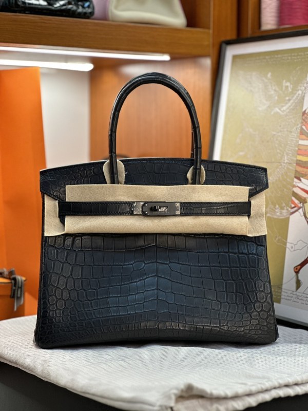 Birkin 30 So Black Niloticus Crocodile“30*22*15CM”-00801=