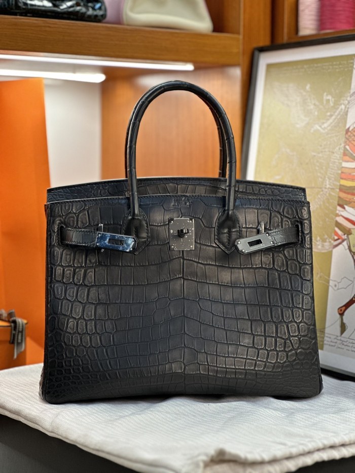 Birkin 30 So Black Niloticus Crocodile“30*22*15CM”-00801=