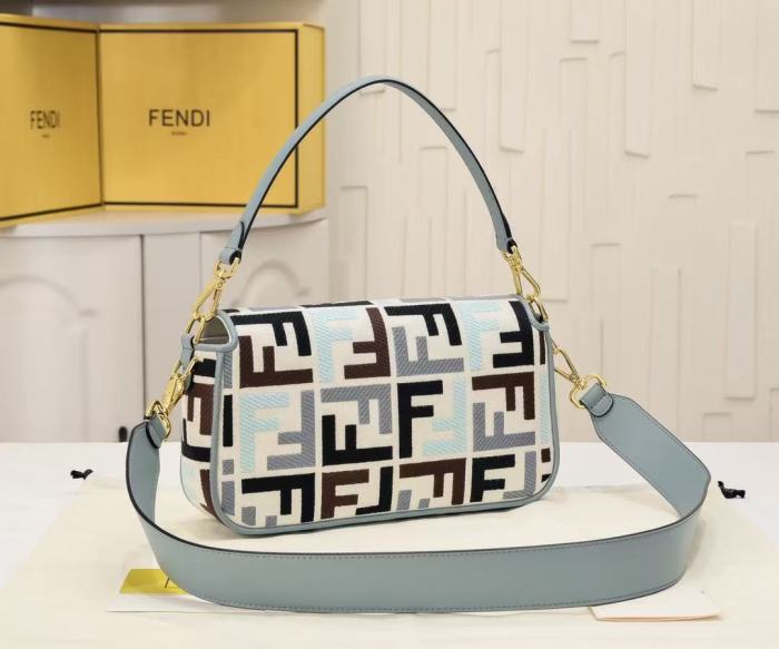 Baguette Bag with Multicolour FF Embroidery“27*13*6CM”-007=