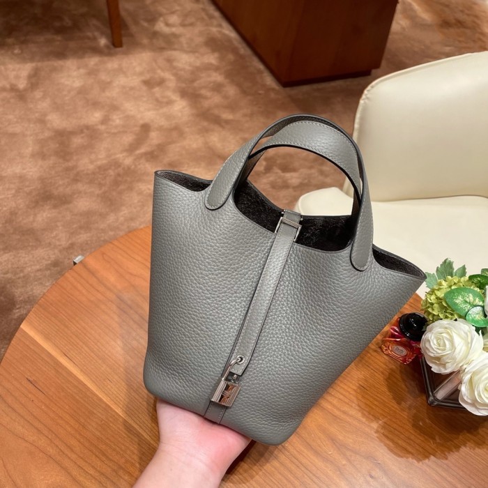 Picotin Lock 18 Clemence Leather Bag“18*18*13CM”-058=