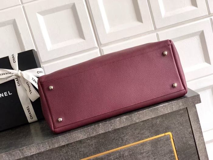Burgundy Caviar Leather CC Logo Tote Bag“35*20*10CM”-028=