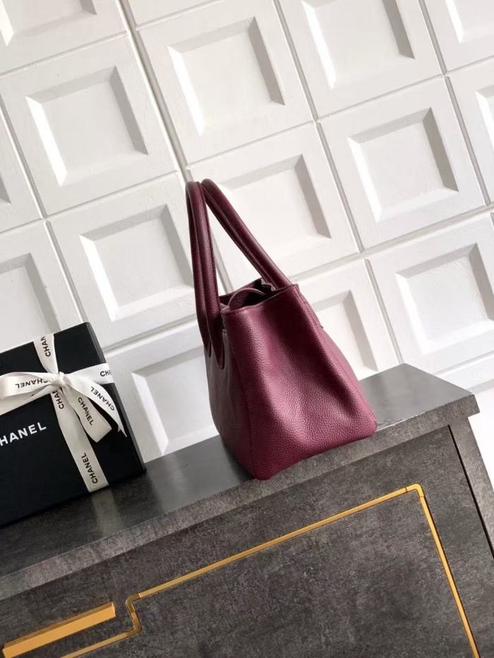 Burgundy Caviar Leather CC Logo Tote Bag“35*20*10CM”-028=