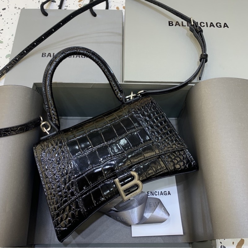 Hourglass Crocodile Embossed Handbag Small“23*14*10CM”-086=
