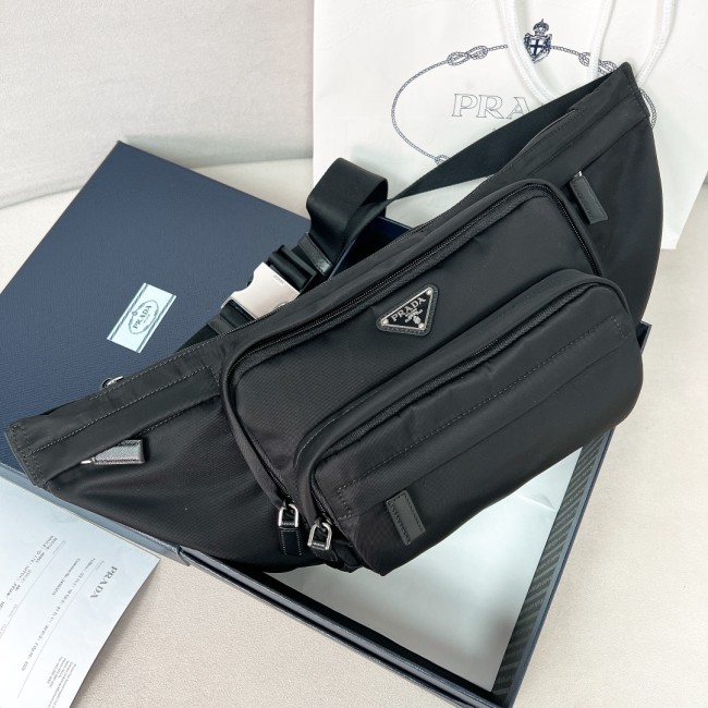 Re-Nylon And Saffiano Leather Belt Bag“18*15.5CM”-087=