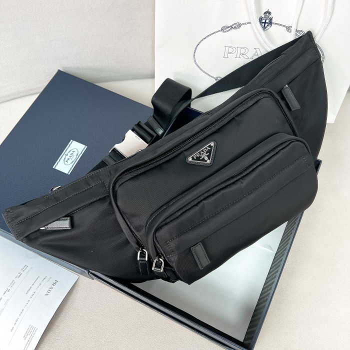 Re-Nylon And Saffiano Leather Belt Bag“18*15.5CM”-087=