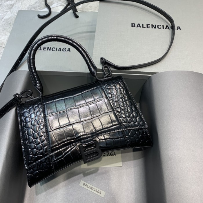 Hourglass Crocodile Embossed Handbag Small“23*14*10CM”-086=