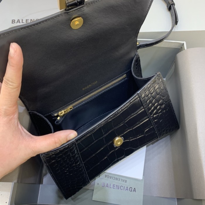 Hourglass Crocodile Embossed Handbag Small“23*14*10CM”-086=