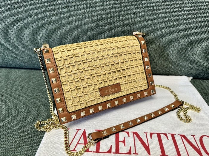 Rockstuds Pouch Raffia Wallet On Chain“18.5*12*4CM”-085=
