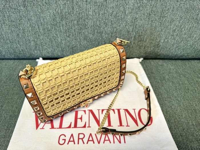 Rockstuds Pouch Raffia Wallet On Chain“18.5*12*4CM”-085=