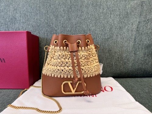 305USD Vlogo Raffia & LeatherBucket Bag“20*17*8CM”-037=