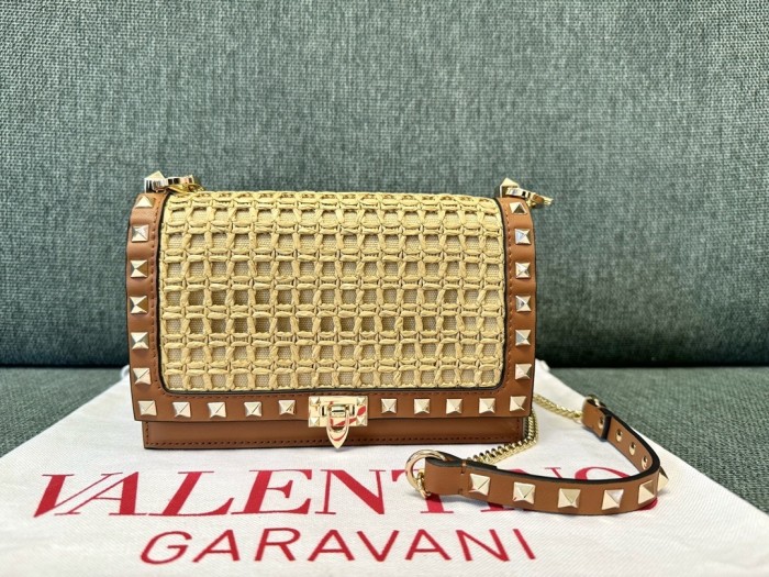 Rockstuds Pouch Raffia Wallet On Chain“18.5*12*4CM”-085=