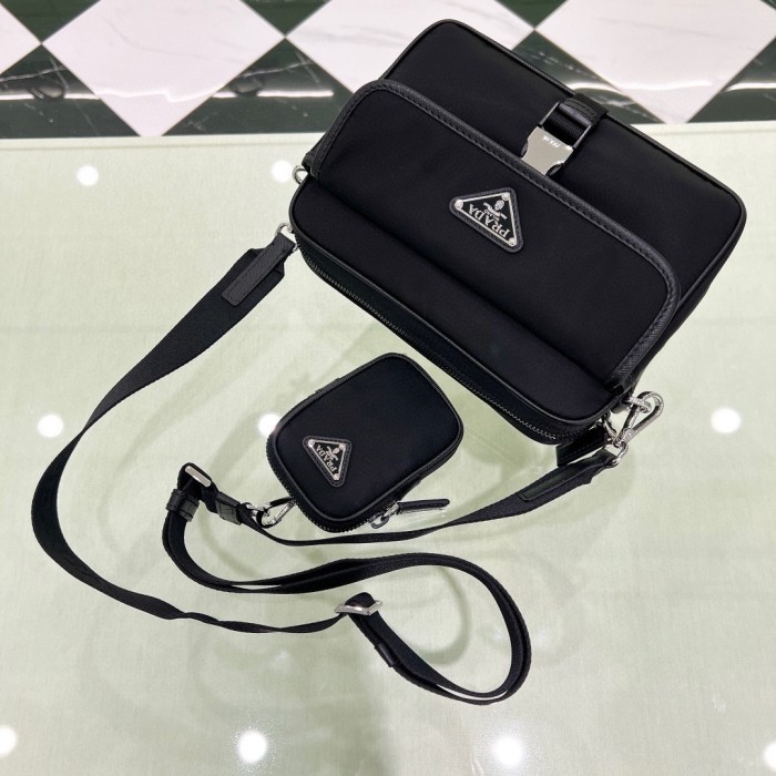 Re-nylon And Saffiano Leather Shoulder Bag“22*16*5CM”-087=