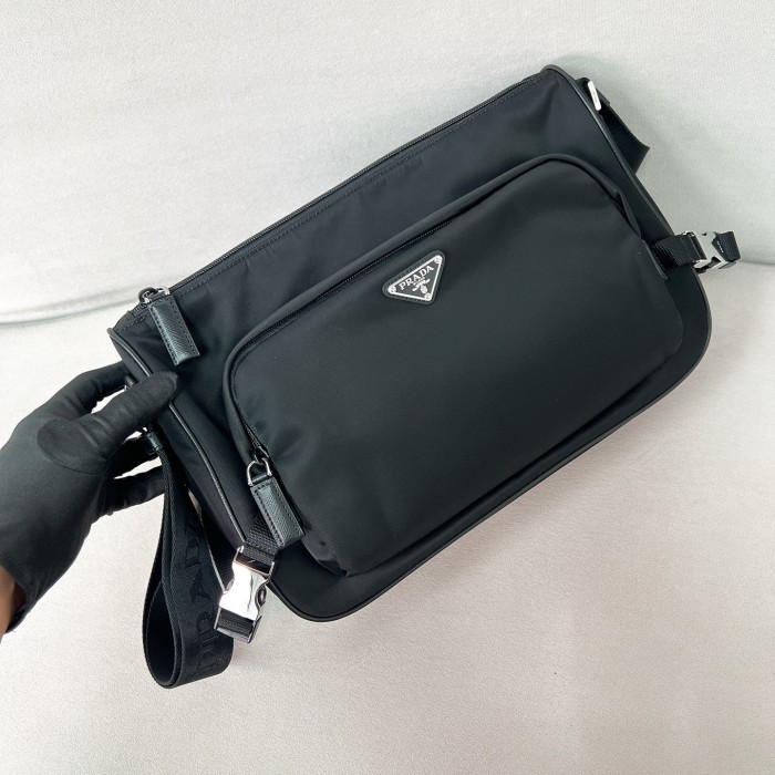 Large Re-Nylon and Saffiano leather shoulder bag“35*22*12CM”-088=