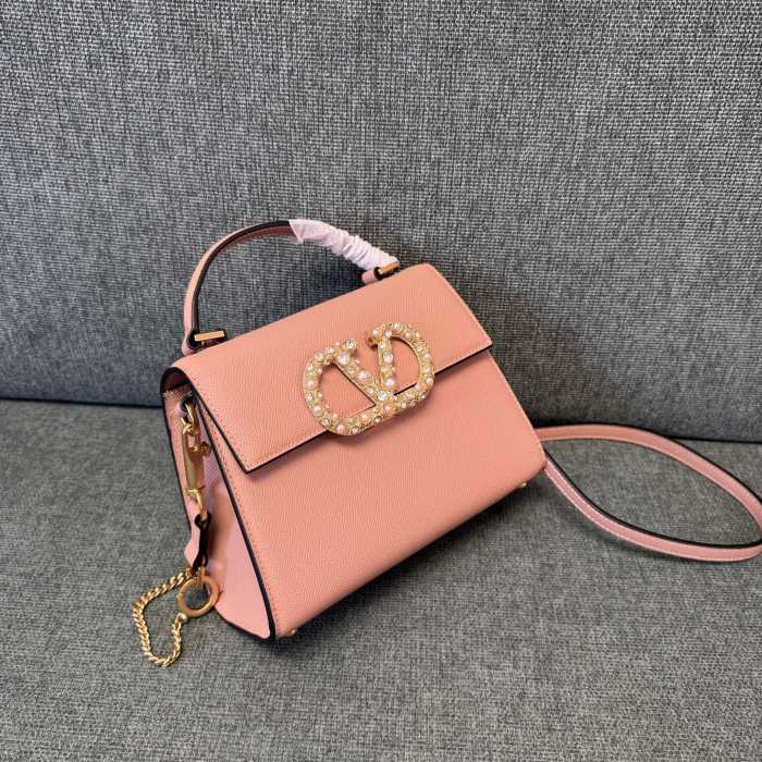 Vsling Small Handbag In Grainy Calfskin With Jewel Logo“22*16*9CM”-057=