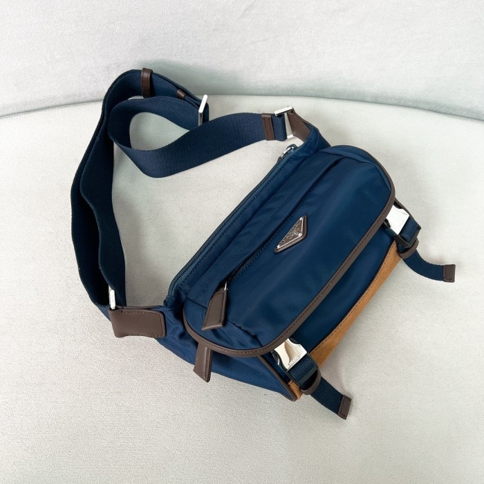 Re-Nylon And Saffiano Leather Shoulder Bag“22*12.5*10CM”-087=