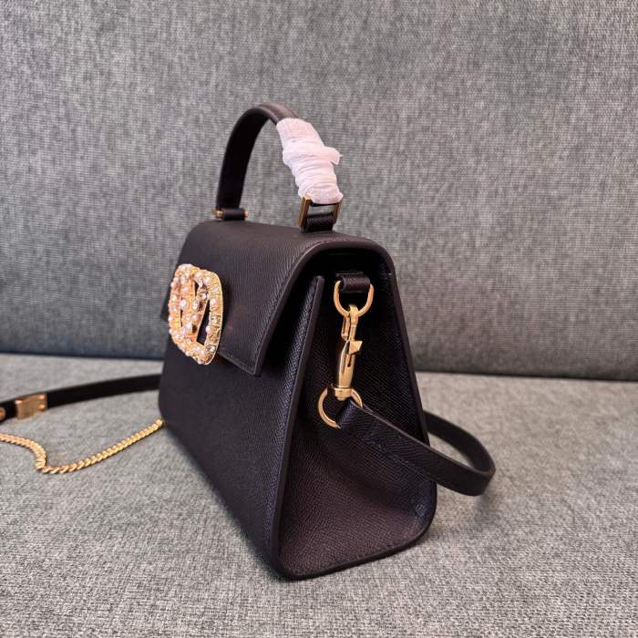 Vsling Small Handbag In Grainy Calfskin With Jewel Logo“22*16*9CM”-057=