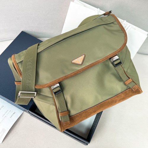 Large Re-Nylon and suede shoulder bag“30*28.5*14.5CM”-089=