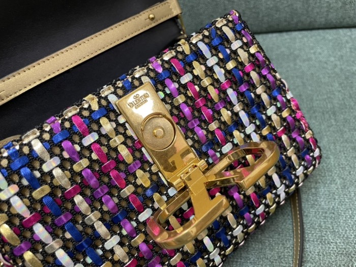 VSLING Handbag in Woven-Metallic-Leather“22*16*9CM”-039=
