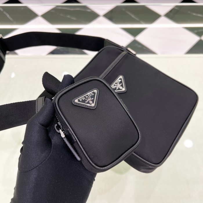 Re-nylon And Saffiano Leather Shoulder Bag“20*16*5CM”-087=