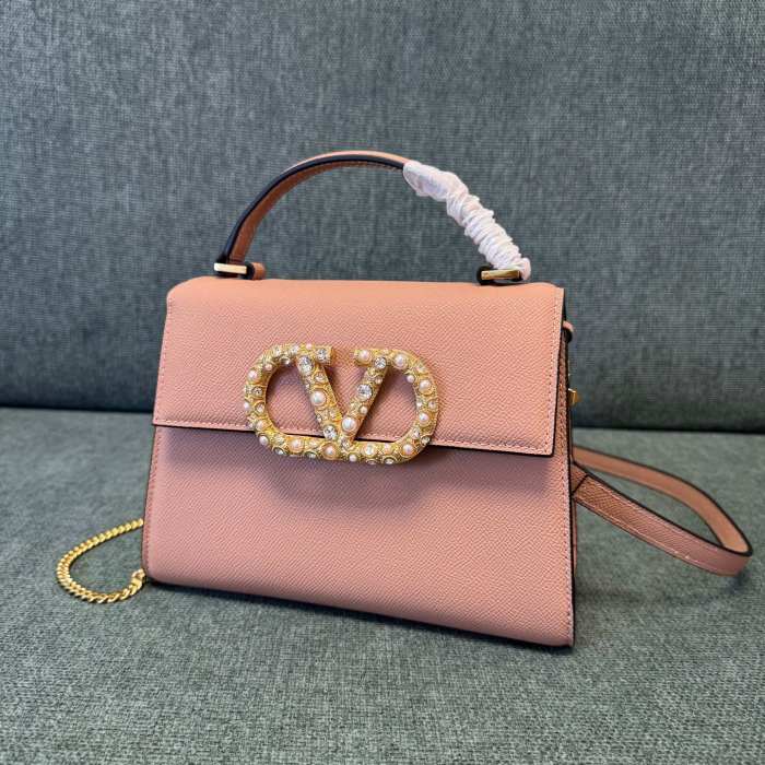 Vsling Small Handbag In Grainy Calfskin With Jewel Logo“22*16*9CM”-057=
