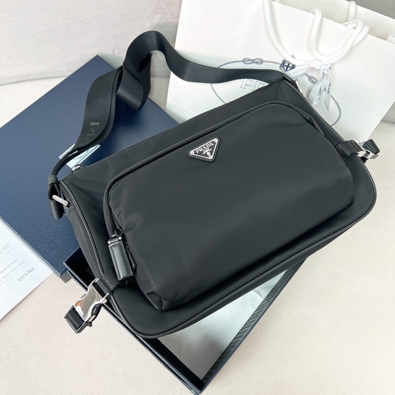 Large Re-Nylon and Saffiano leather shoulder bag“35*22*12CM”-088=