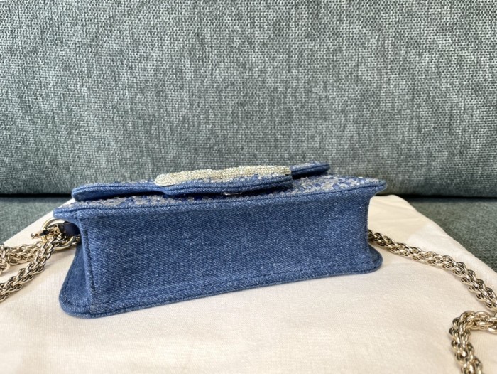 LOCò Small Embellished Denim Shoulder Bag“20*11*5CM”-008=