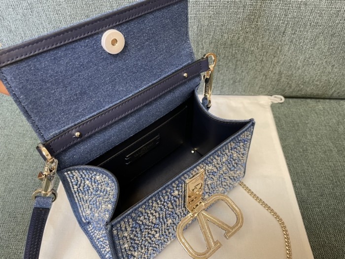 Vsling Handbag In Rhinestone-Embellished Denim“22*16*9CM”-028=