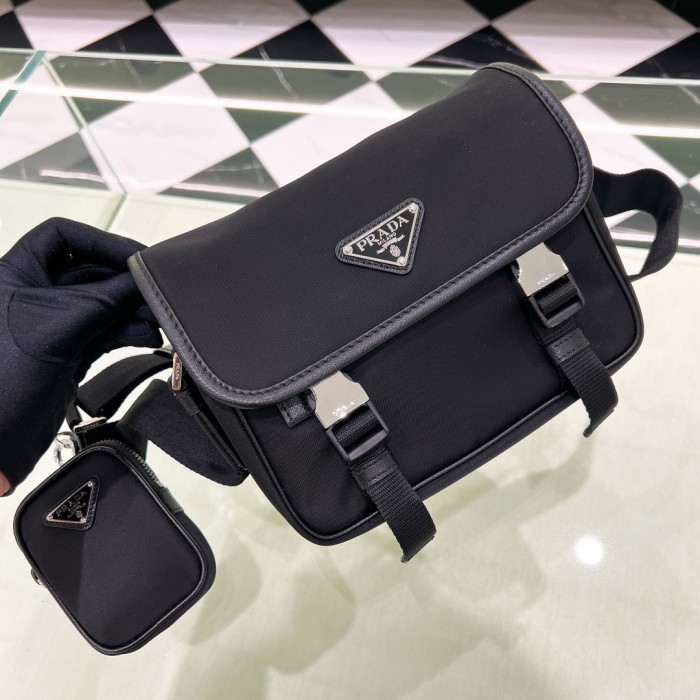 Re-nylon And Saffiano Leather Shoulder Bag“22*16*8.5CM”-087