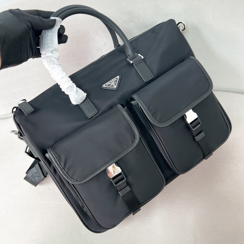 Re-Nylon And Saffiano Leather Tote Bag“36*34*8CM”-0811=