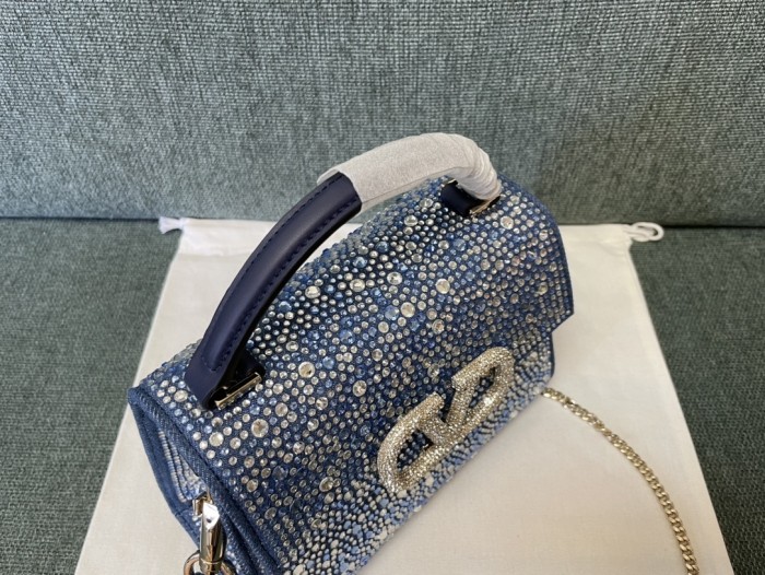 Vsling Handbag In Rhinestone-Embellished Denim“22*16*9CM”-028=