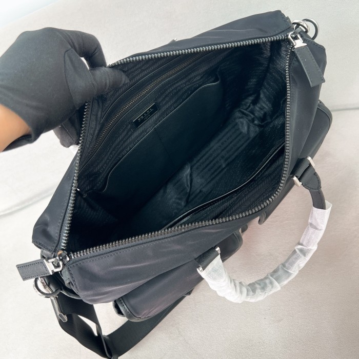 Re-Nylon And Saffiano Leather Tote Bag“36*34*8CM”-0811=