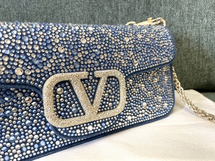 LOCò Small Embellished Denim Shoulder Bag“27*13*6CM”-028=