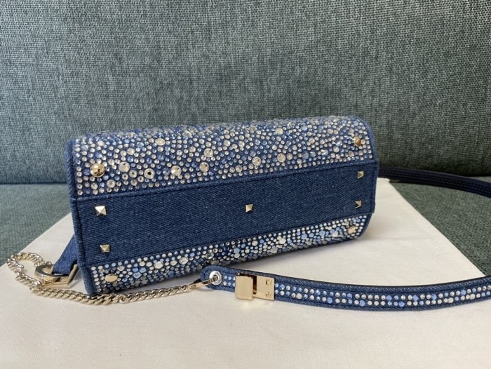Vsling Handbag In Rhinestone-Embellished Denim“22*16*9CM”-028=