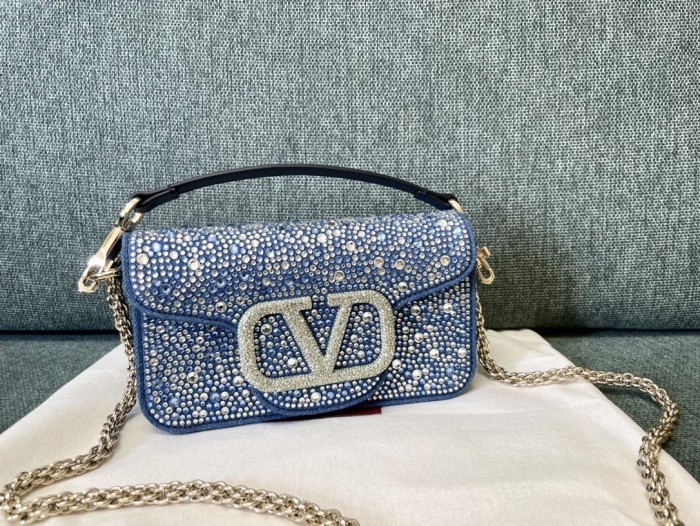 LOCò Small Embellished Denim Shoulder Bag“20*11*5CM”-008=