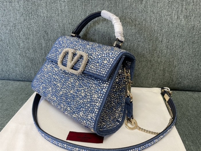 Vsling Handbag In Rhinestone-Embellished Denim“22*16*9CM”-028=