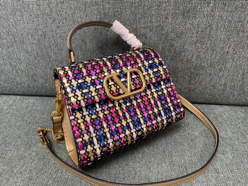 VSLING Handbag in Woven-Metallic-Leather“22*16*9CM”-039=