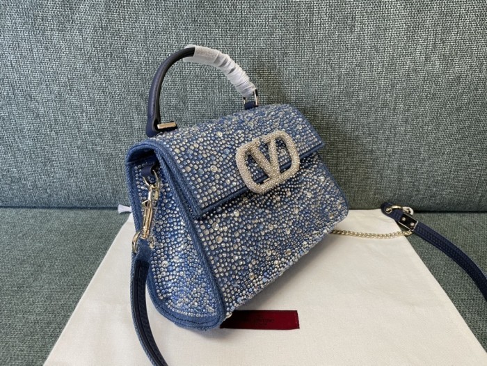 Vsling Handbag In Rhinestone-Embellished Denim“22*16*9CM”-028=