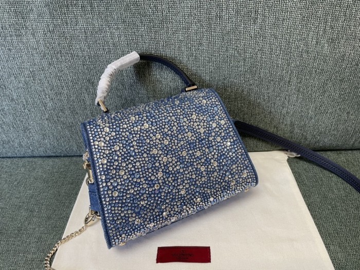 Vsling Handbag In Rhinestone-Embellished Denim“22*16*9CM”-028=