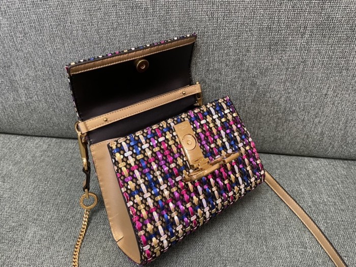 VSLING Handbag in Woven-Metallic-Leather“22*16*9CM”-039=