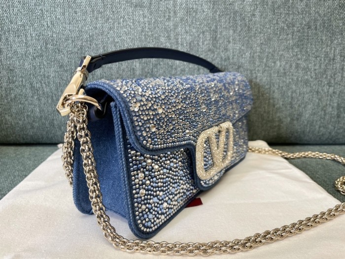 LOCò Small Embellished Denim Shoulder Bag“27*13*6CM”-028=