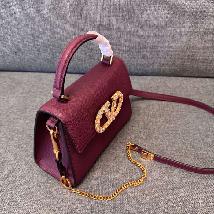 Vsling Small Handbag In Grainy Calfskin With Jewel Logo“22*16*9CM”-057=