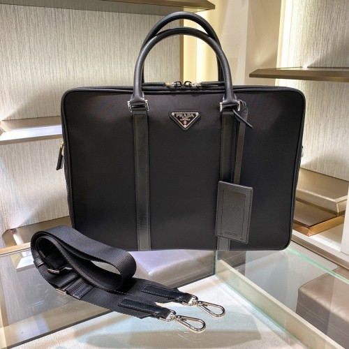 Re-Nylon And Saffiano Leather Briefcase“38*28*6.5CM”-0031=