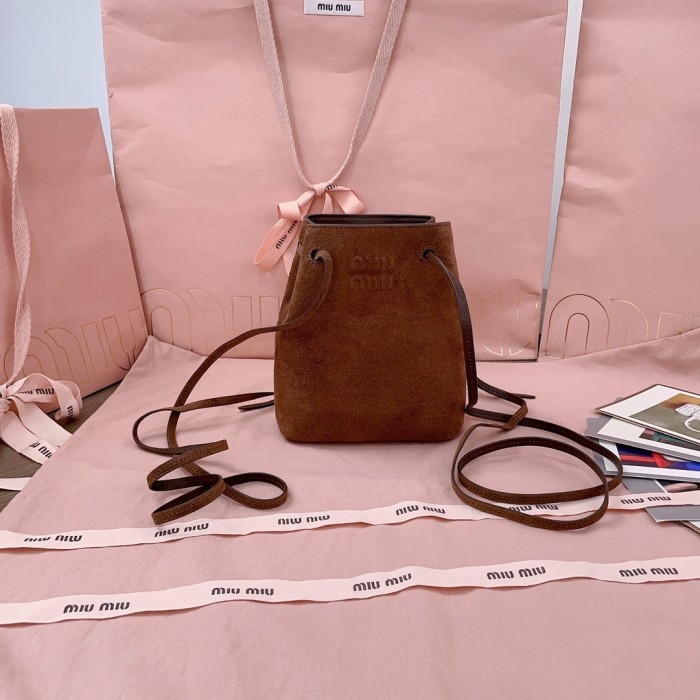Suede Leather Mini Bucket Bag“17*14*6CM”-065=