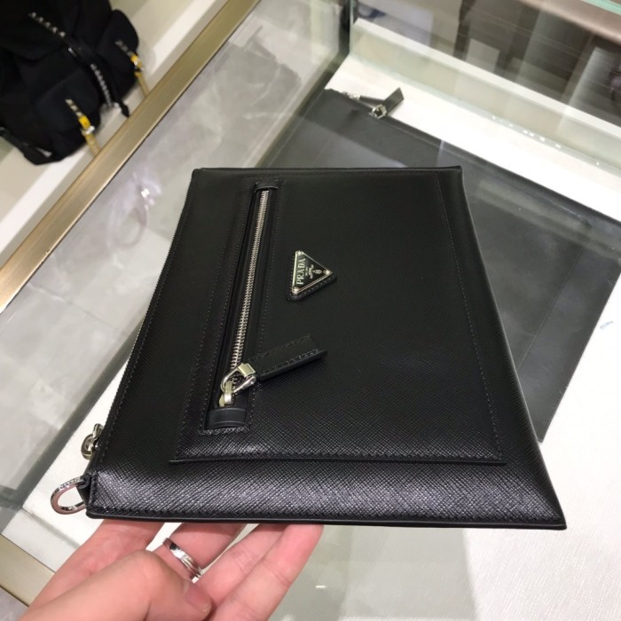Black Saffiano Leather Pouch“28*18CM”-006=