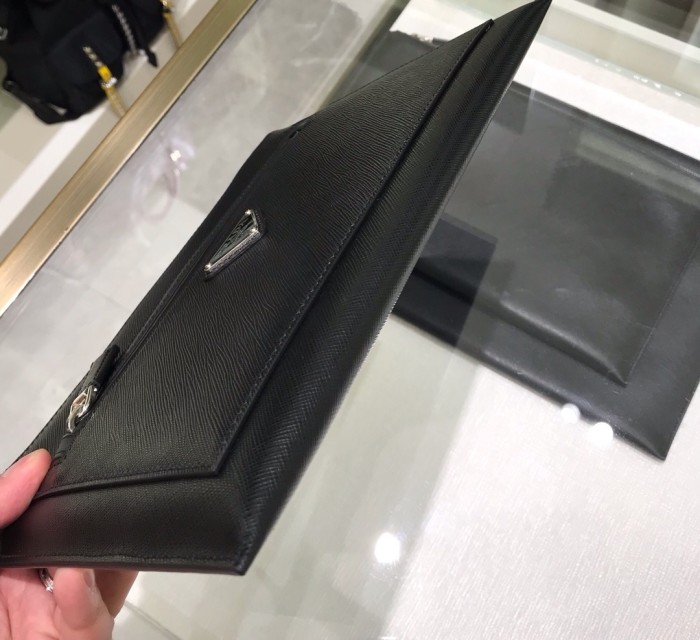 Black Saffiano Leather Pouch“28*18CM”-006=