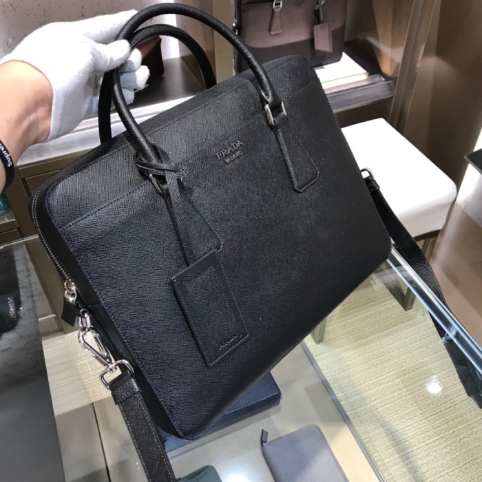 Re-Nylon And Saffiano Leather Briefcase“36*28*6CM”-0061=